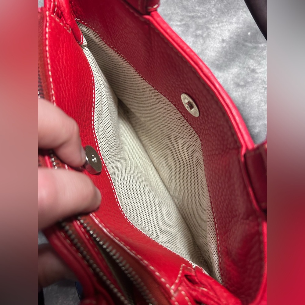 RARE Dooney & Bourke Red Top Handle Leather Satchel Manufacturer Sample Bag - Picture 10 of 13
